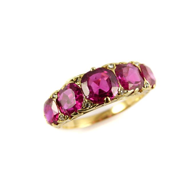 Antique five stone Burma ruby ring | MasterArt